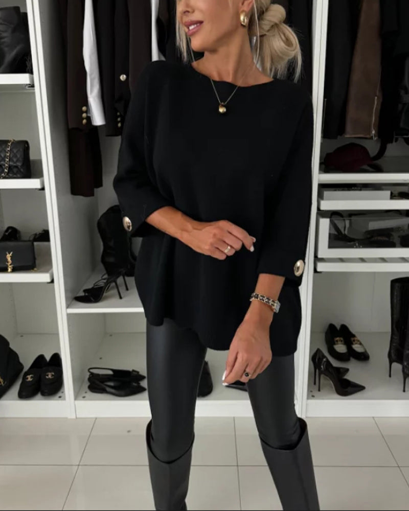 Pulover elegant pentru femei cu guler rotund și detalii cu nasturi - 5 - Modariox