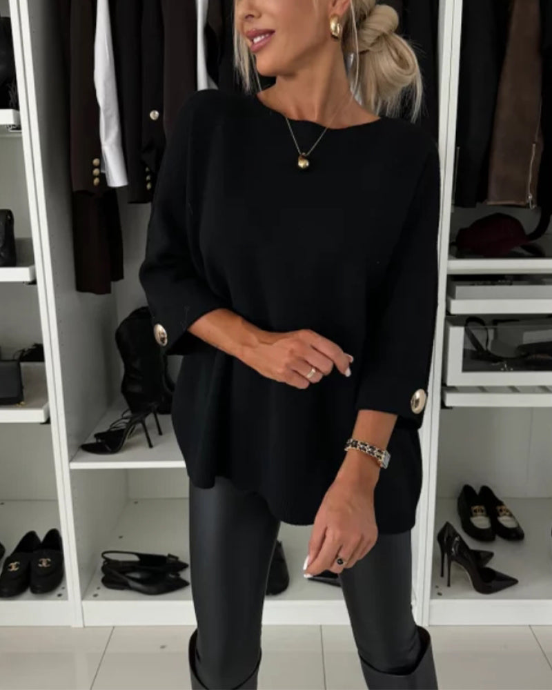 Pulover elegant pentru femei cu guler rotund și detalii cu nasturi - 7 - Modariox