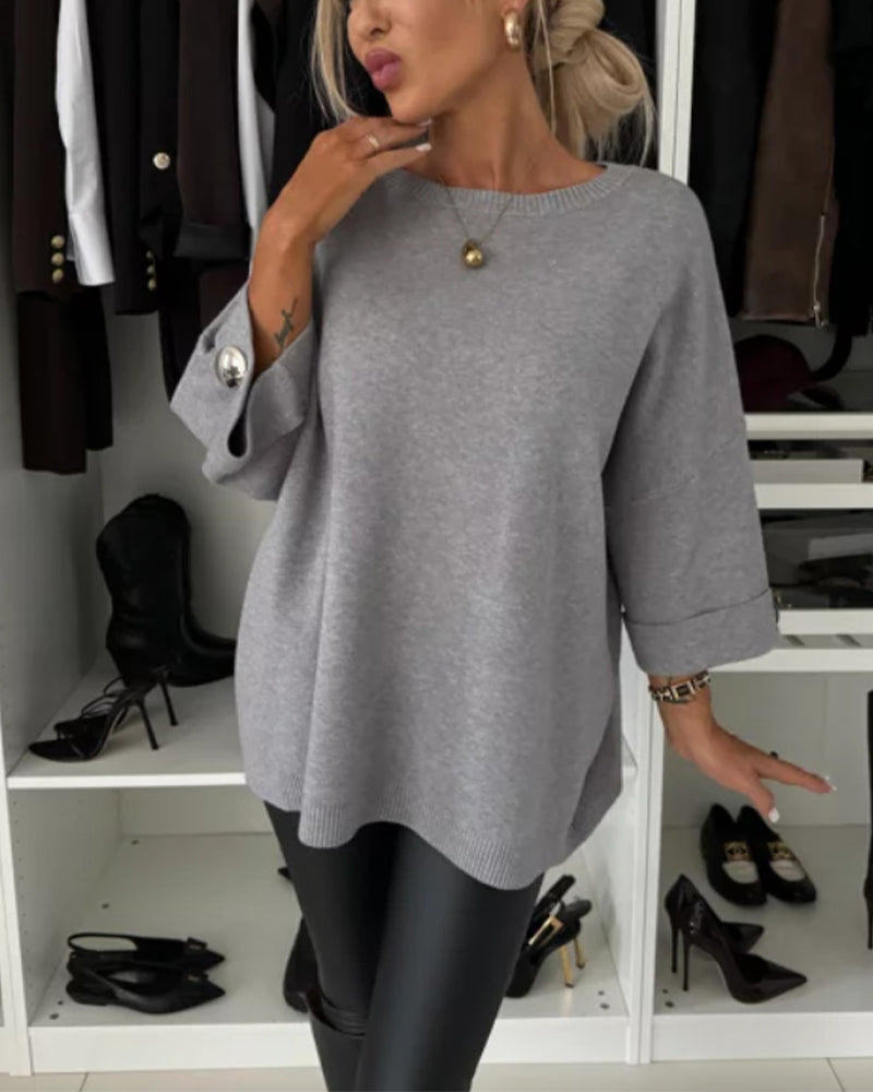 Pulover elegant pentru femei cu guler rotund și detalii cu nasturi - 8 - Modariox