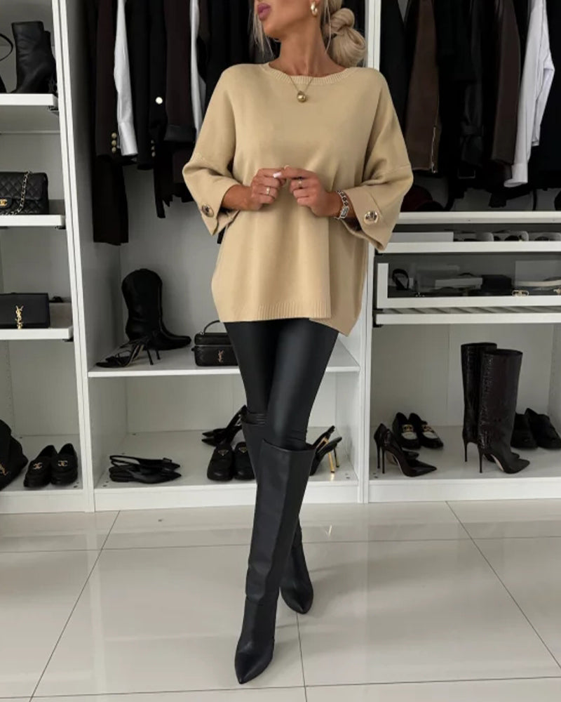 Pulover elegant pentru femei cu guler rotund și detalii cu nasturi - 12 - Modariox