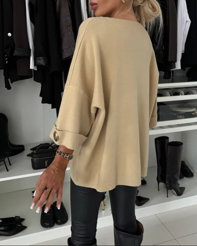 Pulover elegant pentru femei cu guler rotund și detalii cu nasturi - 13 - Modariox