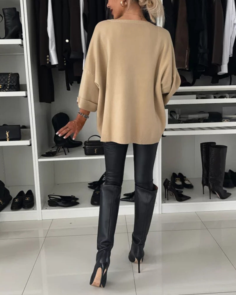 Pulover elegant pentru femei cu guler rotund și detalii cu nasturi - 14 - Modariox