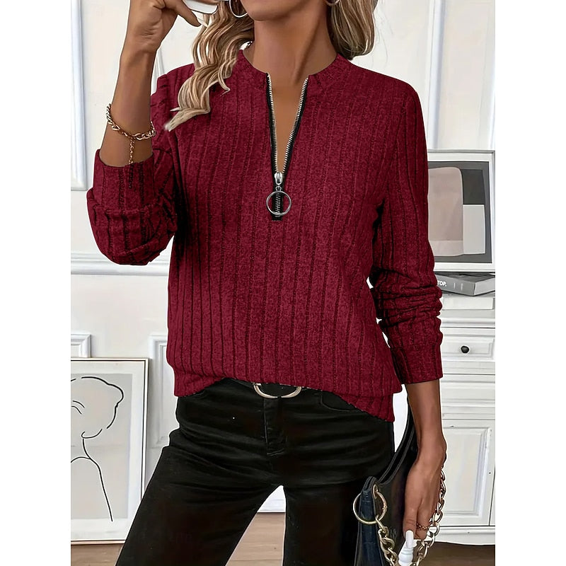 Pulover damă cu fermoar și croi modern, cu nervuri - 3 - Modariox