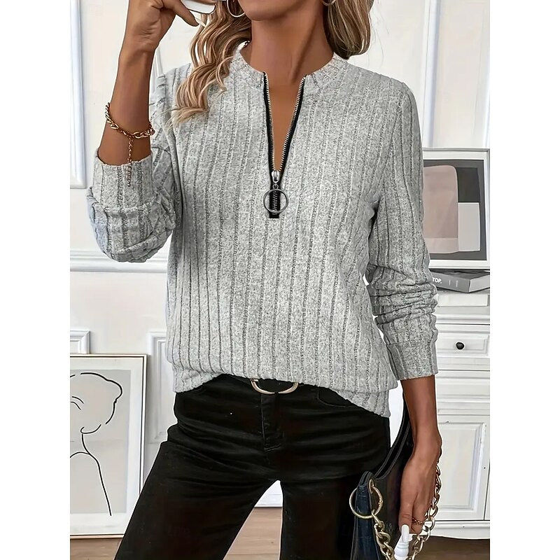 Pulover damă cu fermoar și croi modern, cu nervuri - 5 - Modariox