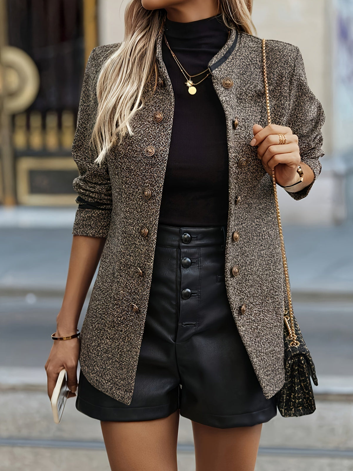 Blazer elegant damă cu guler înalt și închidere prin nasturi - 3 - Modariox