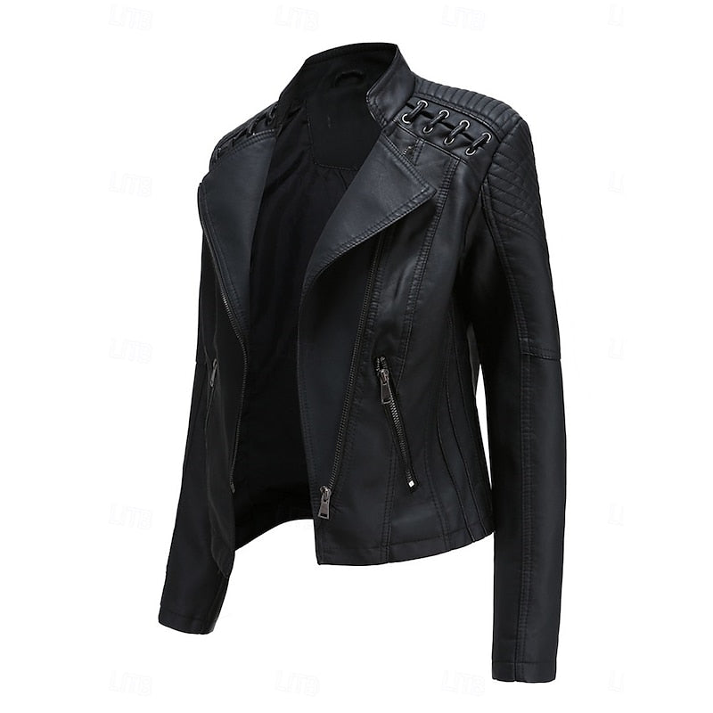 Jachetă biker pentru damă, ajustată, cu detalii moderne - 3 - Modariox