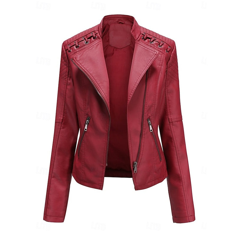 Jachetă biker pentru damă, ajustată, cu detalii moderne - 11 - Modariox
