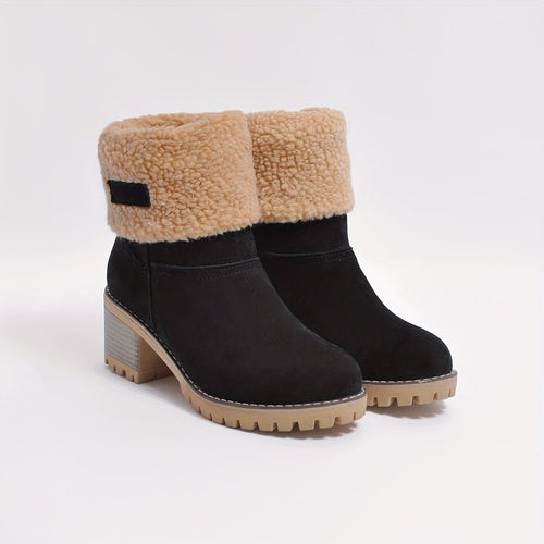 Botine damă cu toc bloc și mansetă pufoasă - 1 - Modariox