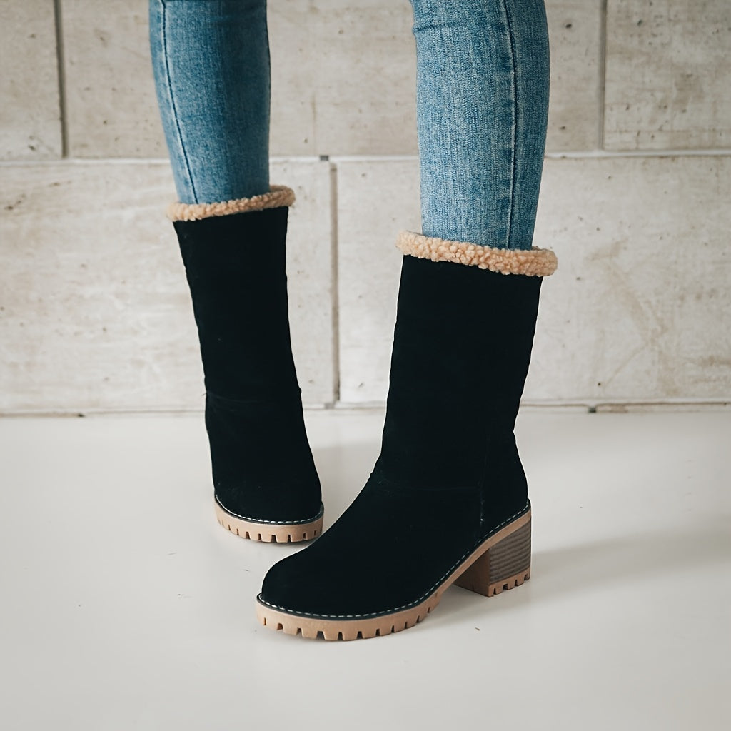 Botine damă cu toc bloc și mansetă pufoasă - 2 - Modariox