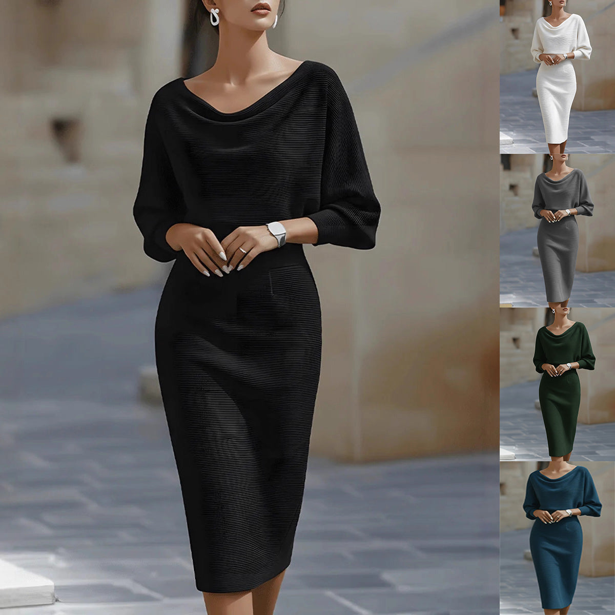 Rochie midi damă cu croială ajustată și decolteu în V - 1 - Modariox