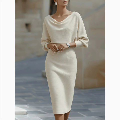 Rochie midi damă cu croială ajustată și decolteu în V - 2 - Modariox
