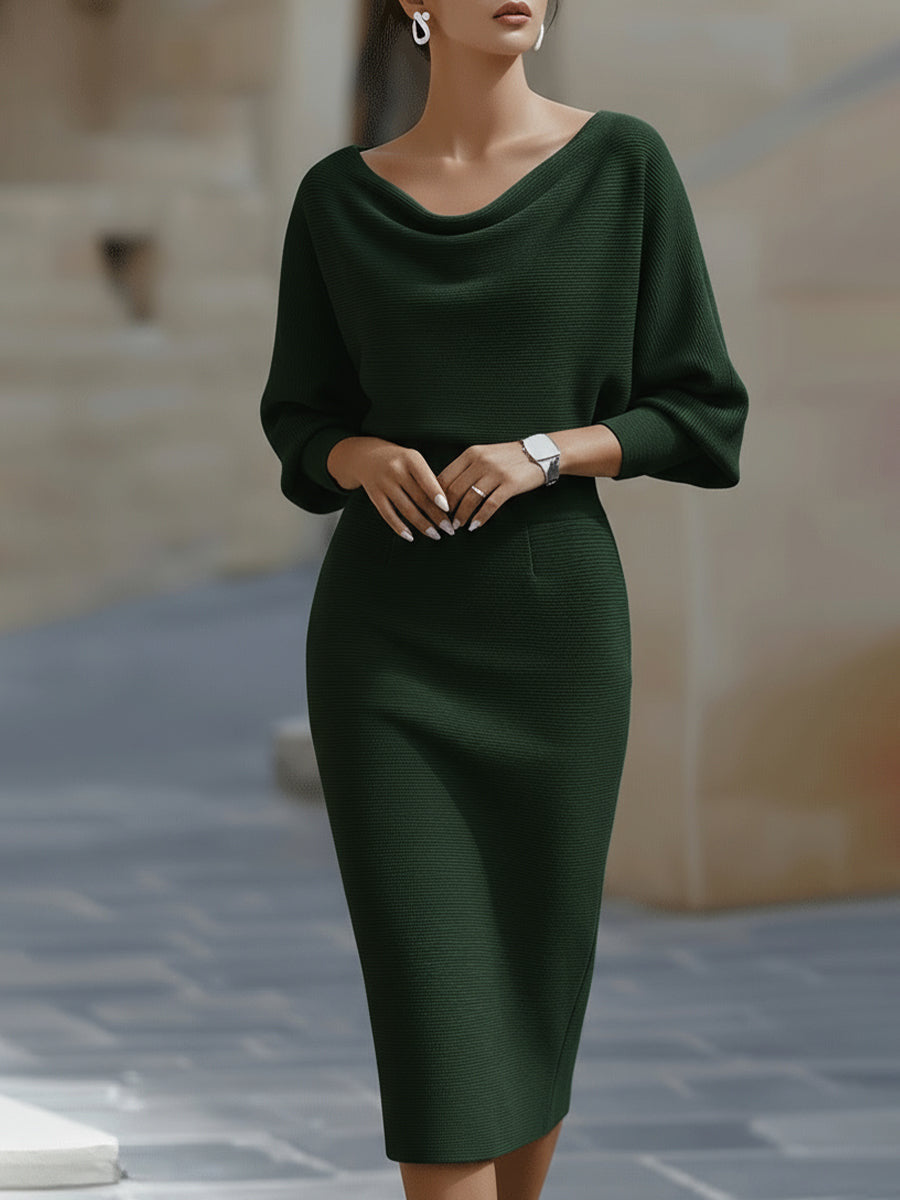 Rochie midi damă cu croială ajustată și decolteu în V - 4 - Modariox