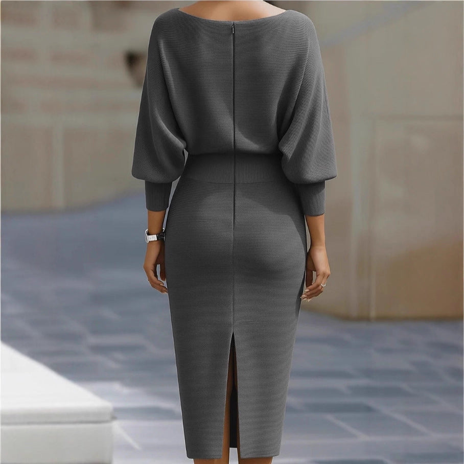 Rochie midi damă cu croială ajustată și decolteu în V - 6 - Modariox