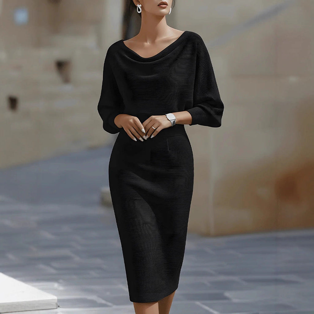 Rochie midi damă cu croială ajustată și decolteu în V - 12 - Modariox
