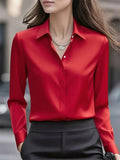 Bluză damă roșie cu guler clasic și mâneci lungi - 1 - Modariox