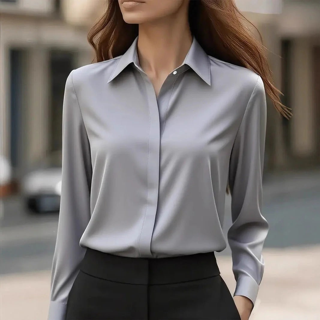 Bluză damă roșie cu guler clasic și mâneci lungi - 6 - Modariox