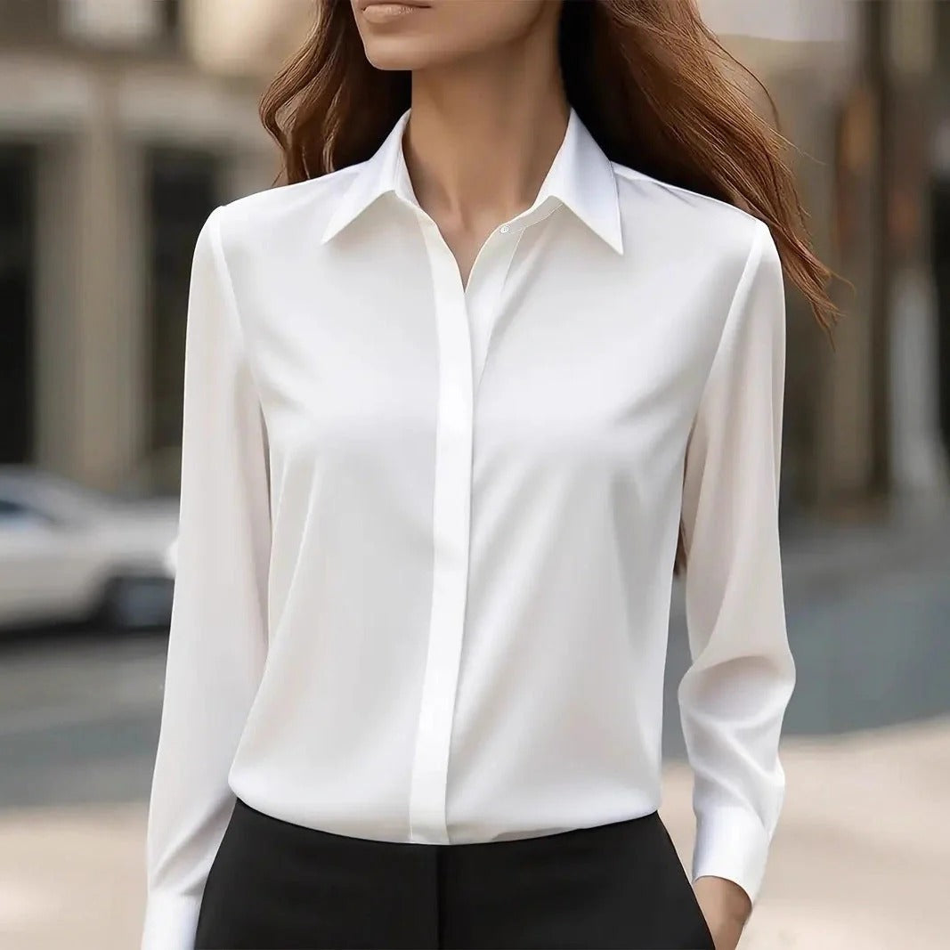 Bluză damă roșie cu guler clasic și mâneci lungi - 2 - Modariox