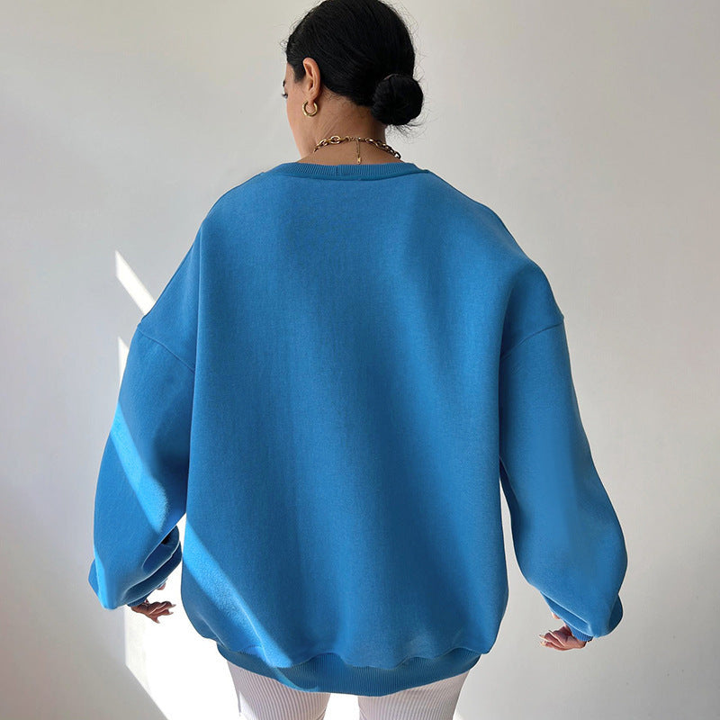 Pulover Damă Oversized cu Guler Rotund și Mâneci Lungi - 2 - Modariox