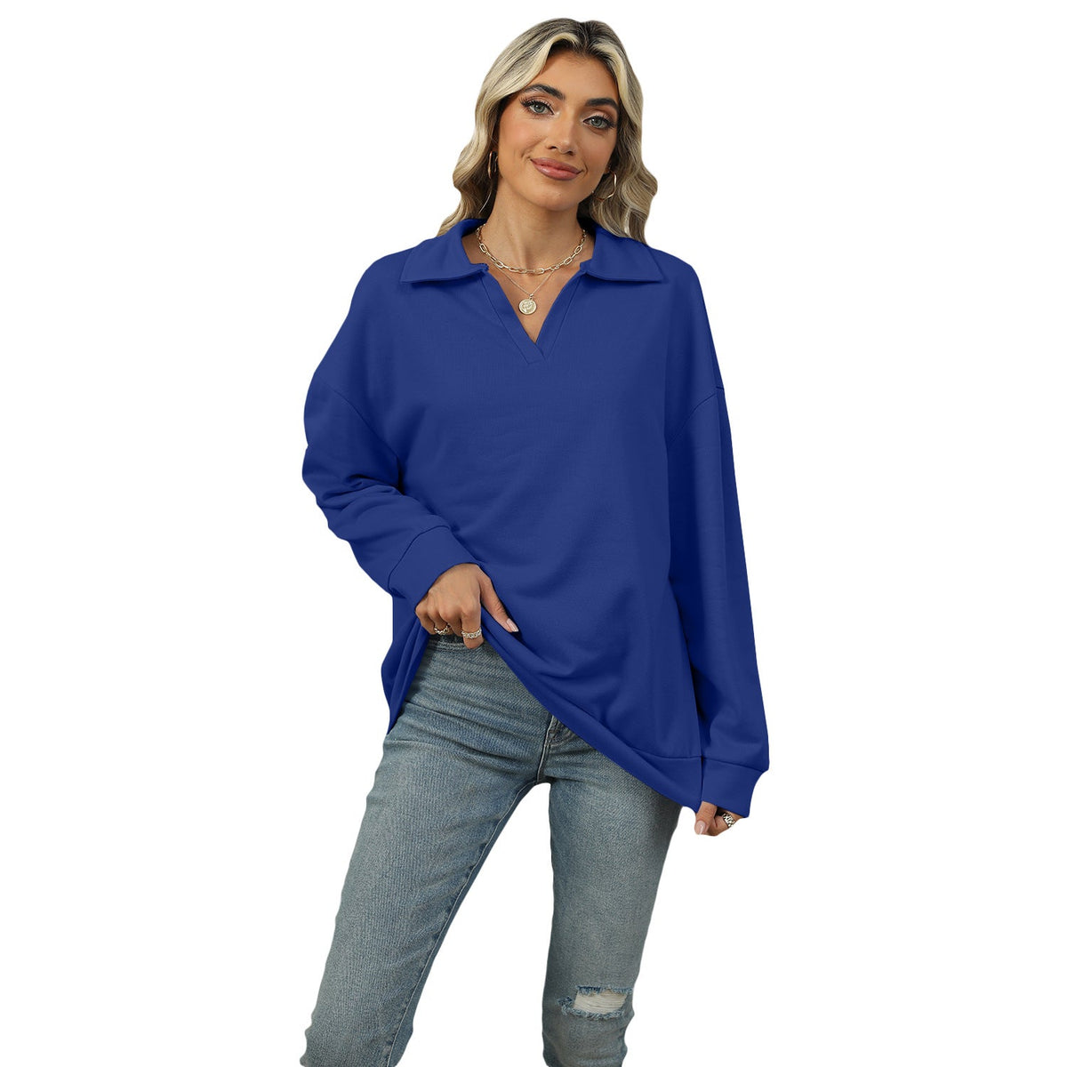 Pulover damă cu guler tip cămașă și croială lejeră - 8 - Modariox