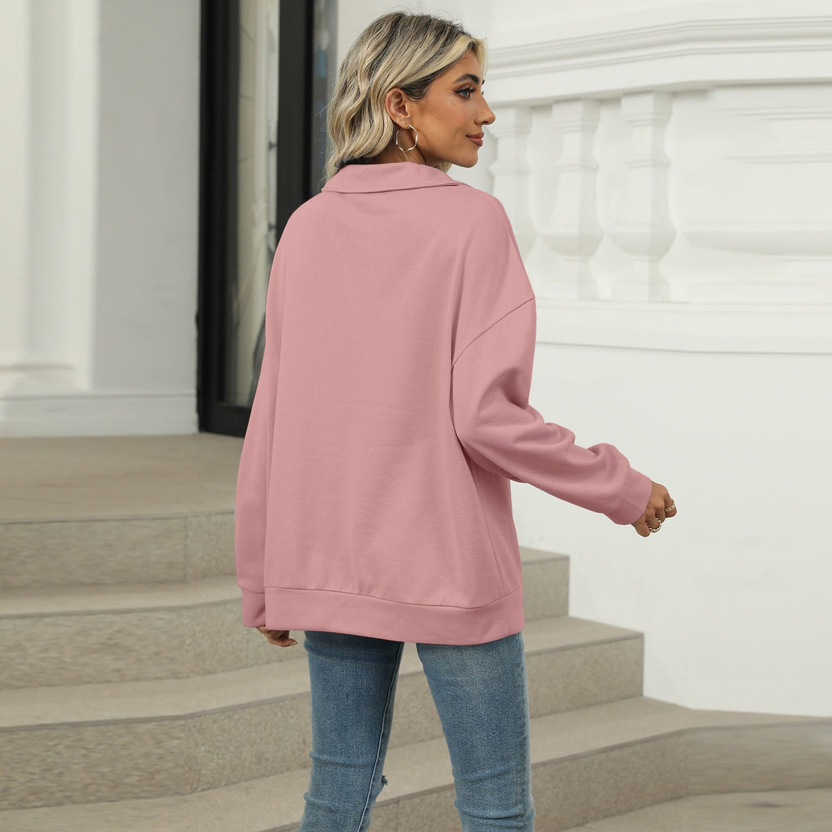 Pulover damă cu guler tip cămașă și croială lejeră - 10 - Modariox