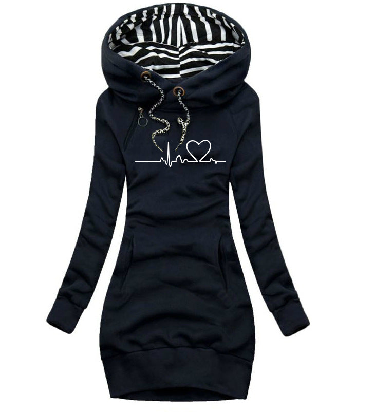 Rochie casual damă cu glugă, mâneci lungi și imprimeu modern - 4 - Modariox