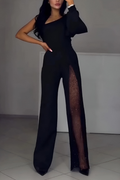 Salopetă elegantă damă cu un singur umăr și crăpătură laterală - 1 - Modariox