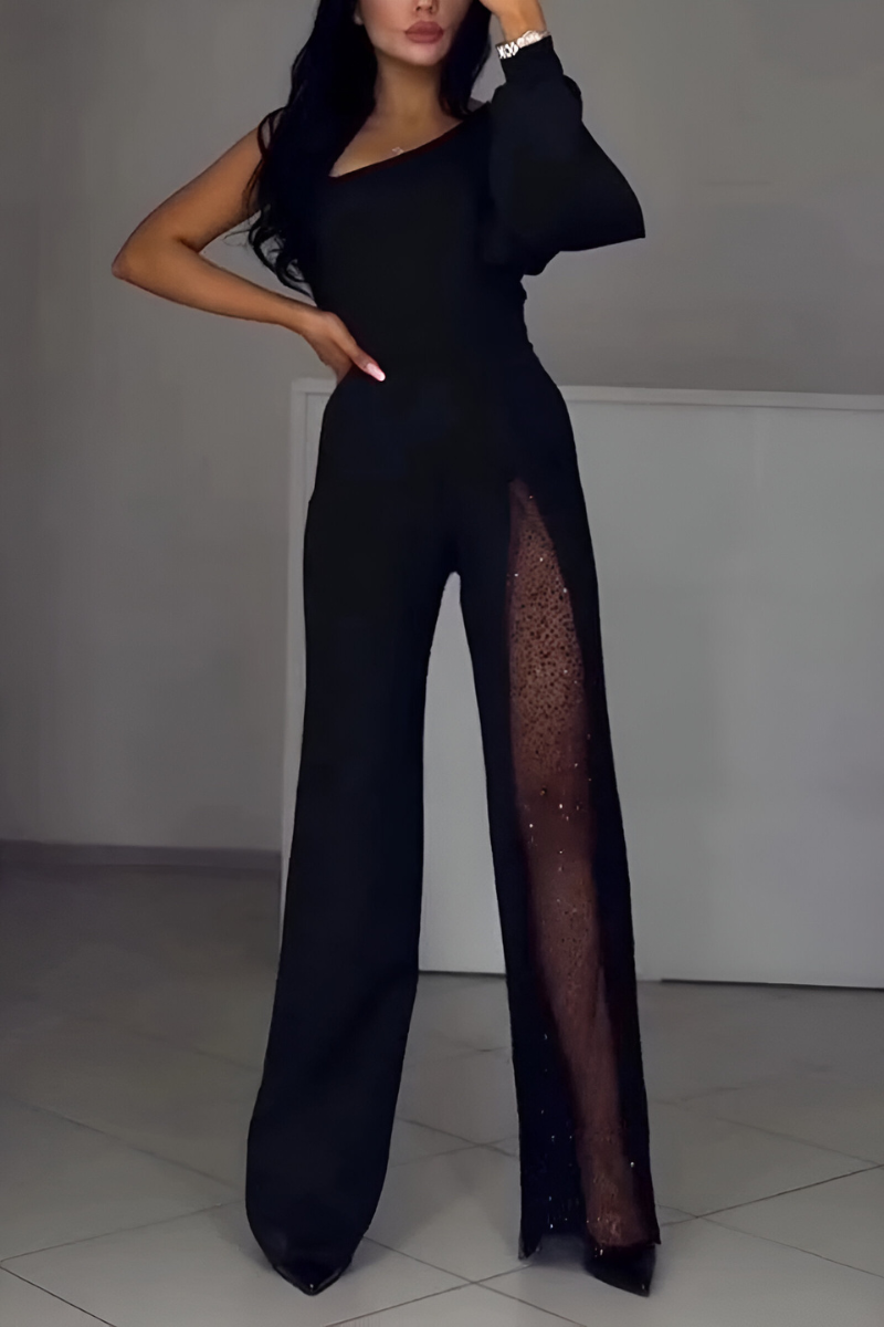 Salopetă elegantă damă cu un singur umăr și crăpătură laterală - 1 - Modariox