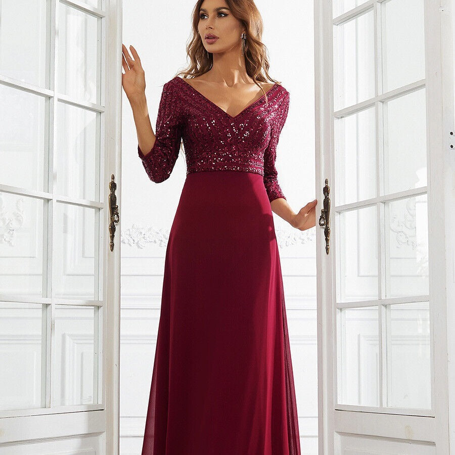 Rochie de seară burgundă cu corset strălucitor și fustă fluidă | M&R - 1 - Modariox