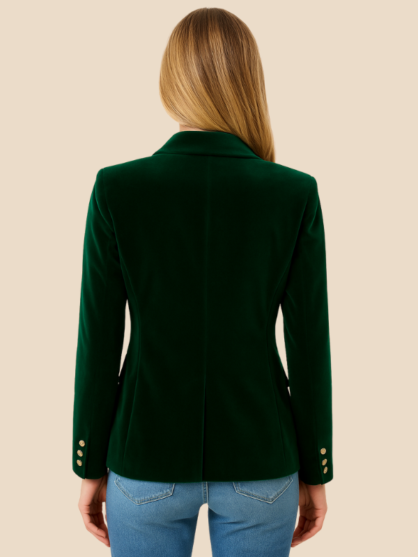 Blazer din catifea verde cu guler clasic și detalii aurii | M&R - 12 - Modariox