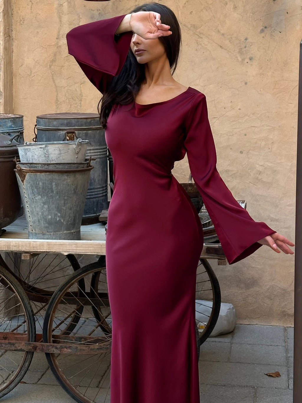 Rochie Maxi de Damă cu Mâneci Flare și Croială Fluidă | M&R - 3 - Modariox