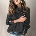 Women's Relaxed Fit Turtleneck Sweater with Button Accents | R&V - 1 - Rokvane