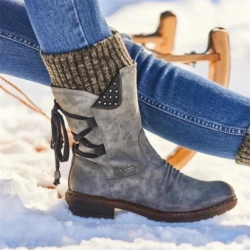 Botine de iarnă Damă cu manșetă tricotată și fermoar lateral | M&R - 4 - Modariox