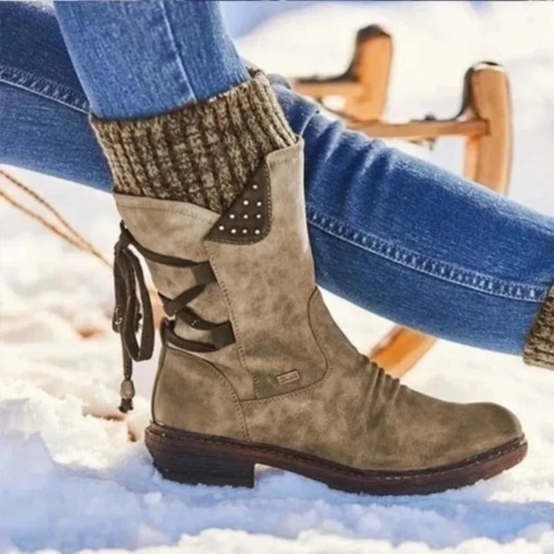 Botine de iarnă Damă cu manșetă tricotată și fermoar lateral | M&R - 5 - Modariox