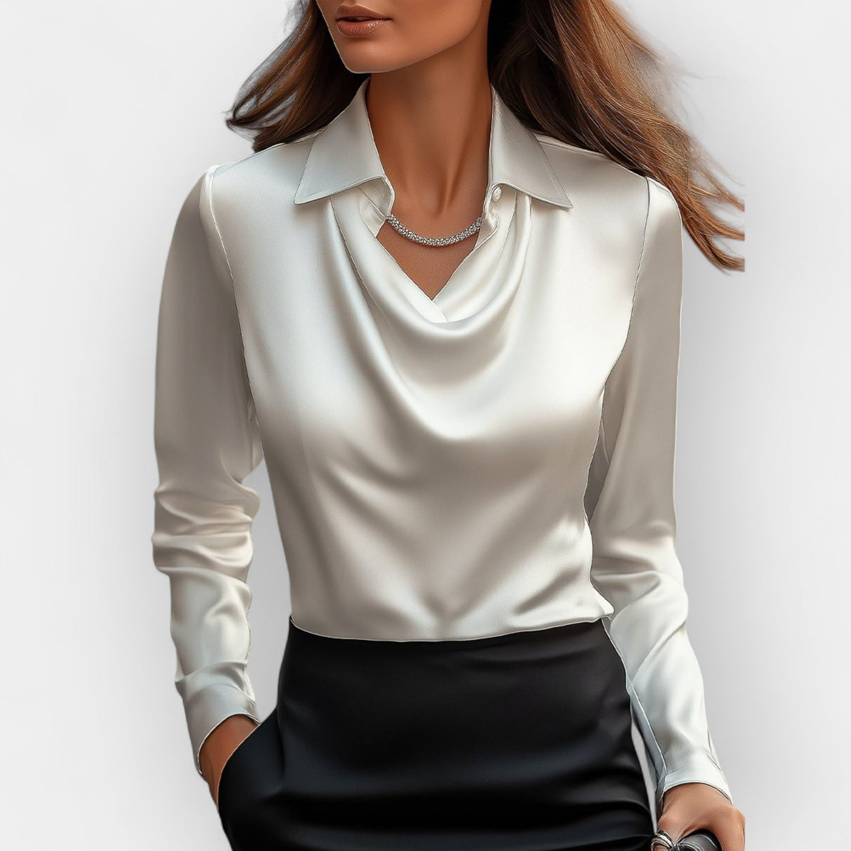 Bluză elegantă de damă cu decolteu în V și mâneci lungi | M&R - 1 - Modariox