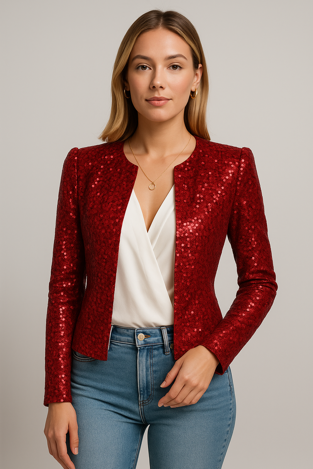 Blazer elegant cu paiete roșu | M&R - 1 - Modariox