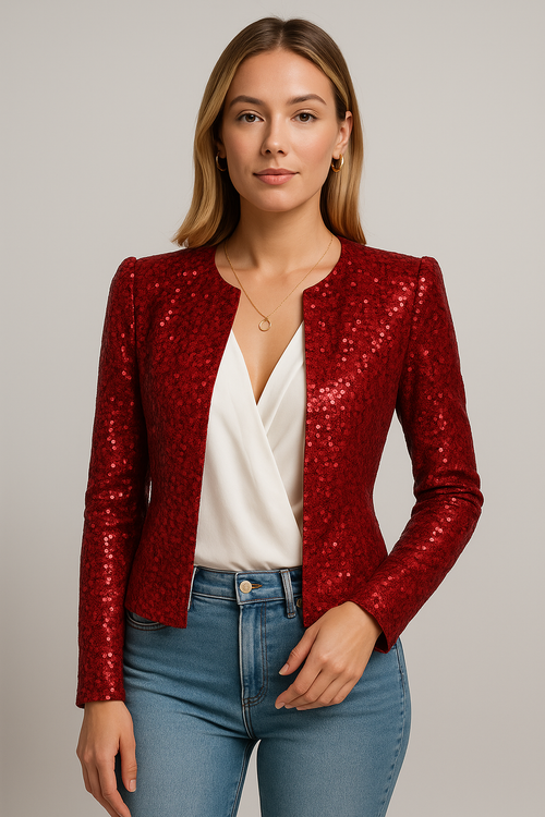 Blazer elegant cu paiete roșu | M&R - 1 - Modariox
