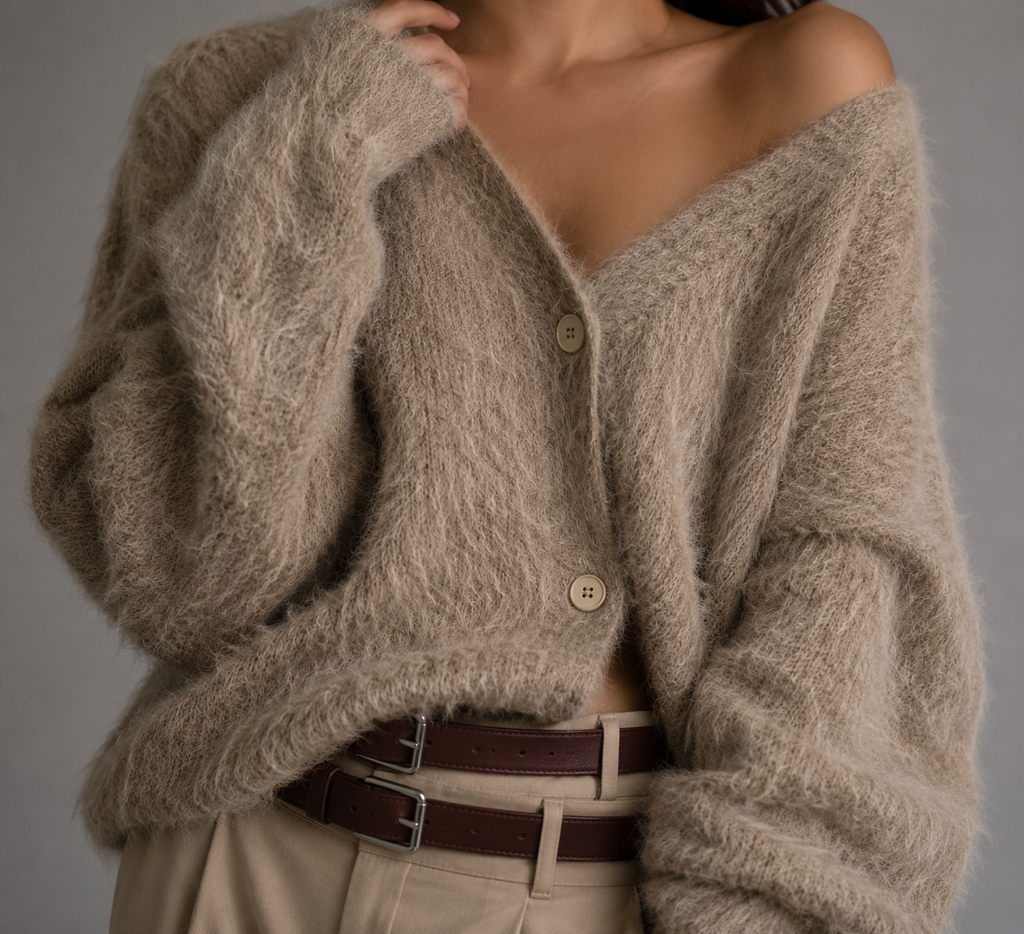 Cardigan din material pufos cu decolteu în V și mânici lungi | M&R - 7 - Modariox