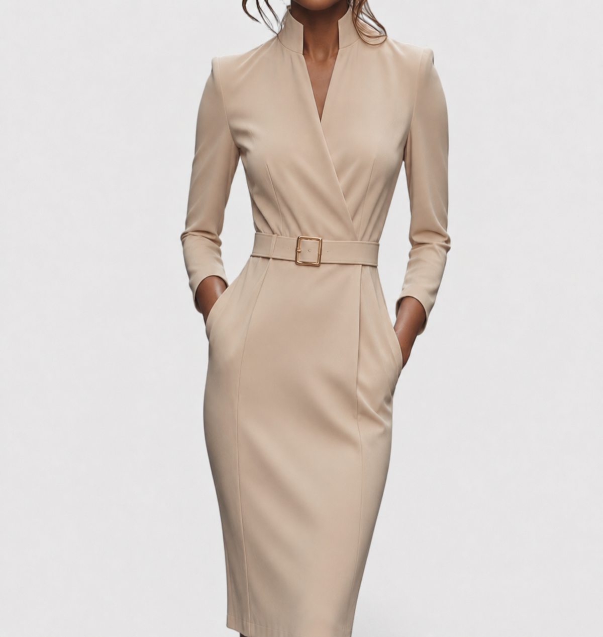 Rochie elegantă de damă tip creion cu decolteu în V și curea - 9 - Modariox