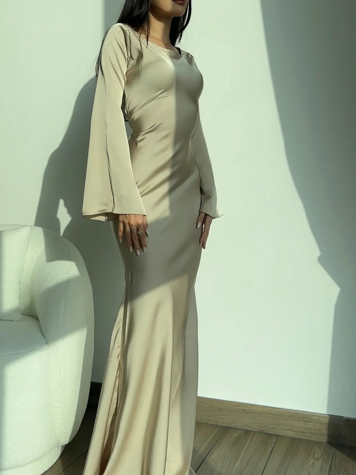 Rochie Maxi de Damă cu Mâneci Flare și Croială Fluidă | M&R - 7 - Modariox