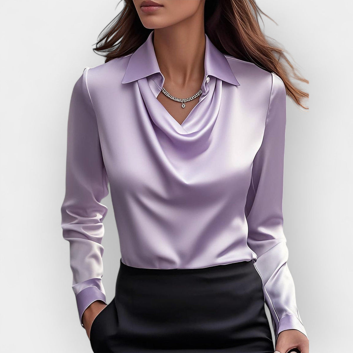 Bluză elegantă de damă cu decolteu în V și mâneci lungi | M&R - 7 - Modariox