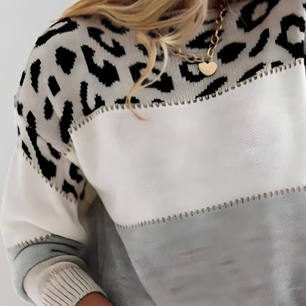 Pulover cu imprimeu leopard și croială lejeră | M&R - 1 - Modariox