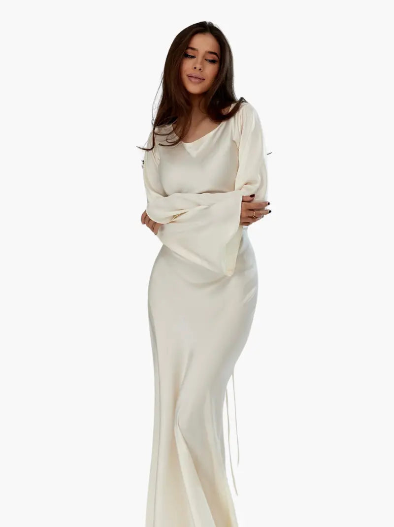 Rochie Maxi de Damă cu Mâneci Flare și Croială Fluidă | M&R - 5 - Modariox