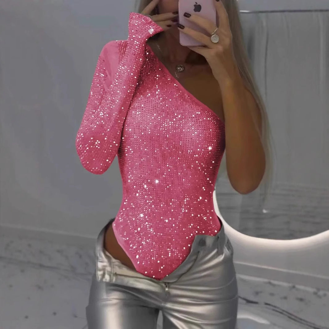 Body elegant cu un singur mânecă și detalii strălucitoare | M&R - 5 - Modariox