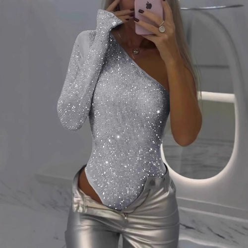 Body elegant cu un singur mânecă și detalii strălucitoare | M&R - 2 - Modariox