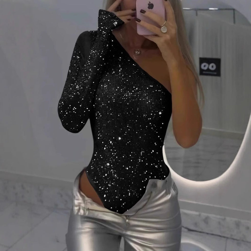 Body elegant cu un singur mânecă și detalii strălucitoare | M&R - 3 - Modariox