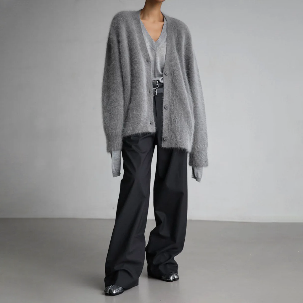 Cardigan din material pufos cu decolteu în V și mânici lungi | M&R - 3 - Modariox