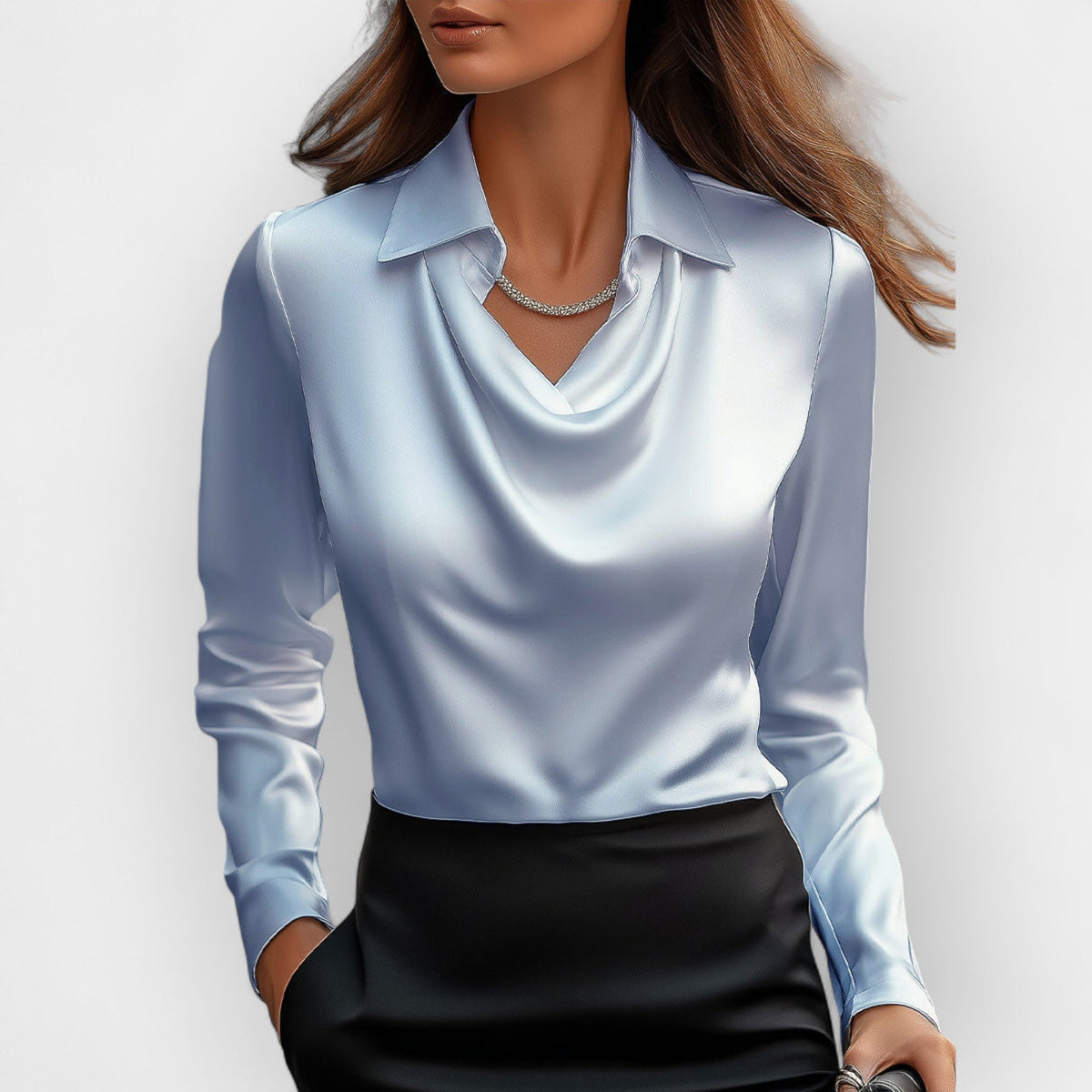 Bluză elegantă de damă cu decolteu în V și mâneci lungi | M&R - 6 - Modariox
