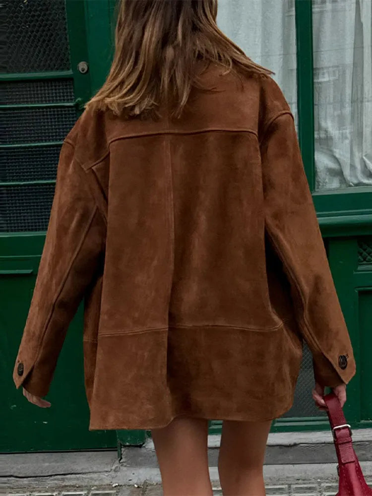 Jachetă oversize din zamsz cu buzunare | M&R - 4 - Modariox