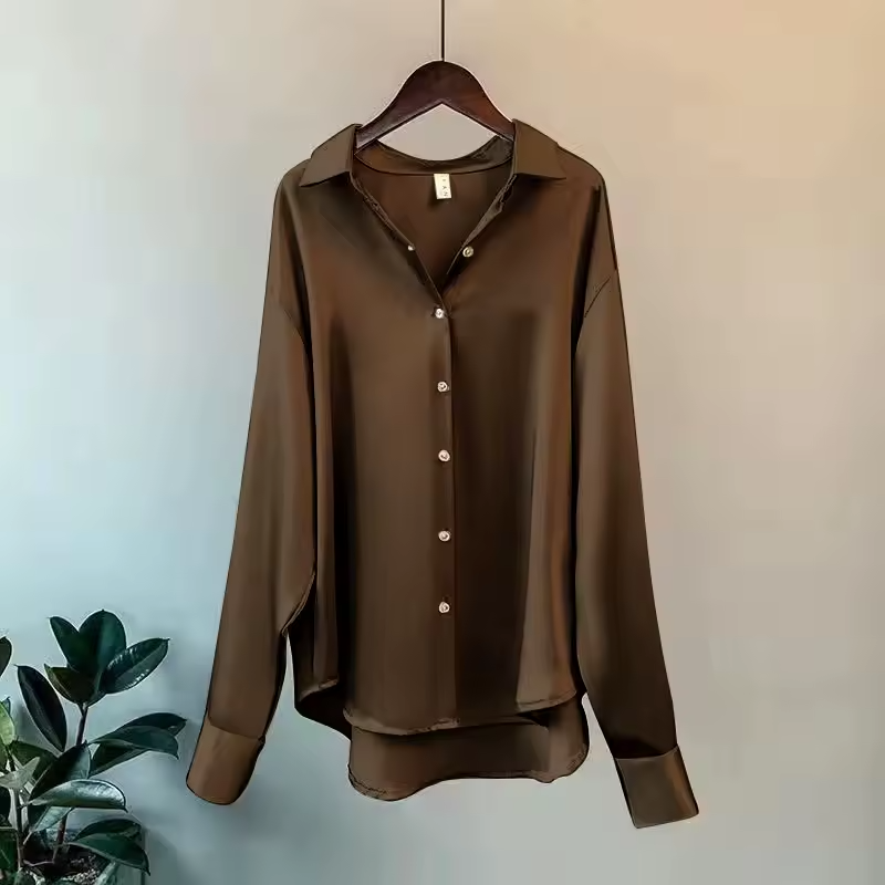 Bluză Satinată cu Mâneci Lungă și Guler Clasic | M&R - 6 - Modariox