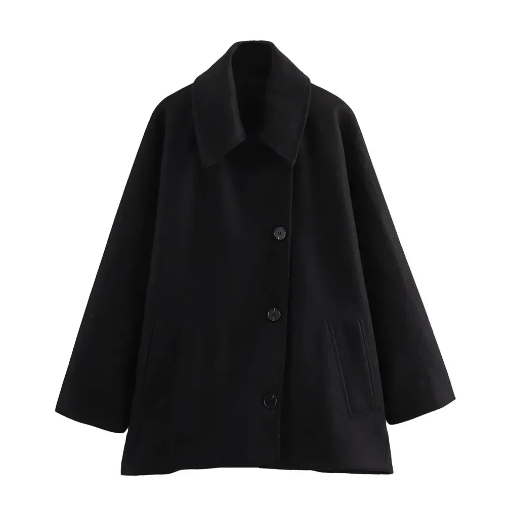 Jachetă oversized din lână cu guler clasic | M&R - 4 - Modariox